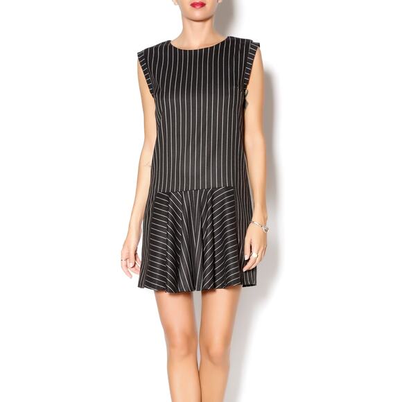 Line & Dot Revolve Pinstripe Dress Pleated Black Size Small New - Picture 1 of 9
